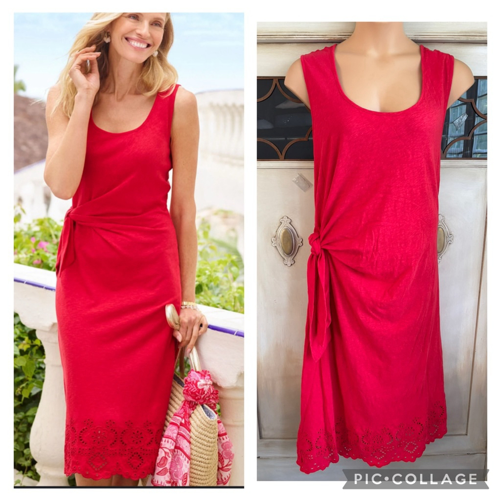 EUC TALBOTS NANTUCKET SLUB SLEEVELESS SIDE TIE MIDI DRESS | Size 3X